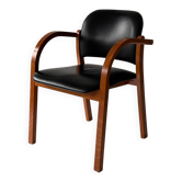 Chaise de bureau bois et Skaï noir 1980