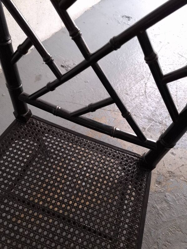 Chaise chippendale en bois laqué noir imitant le bambou, Jonathan Adler