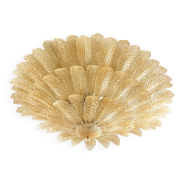 Imperial Luxury Venetian Amber ” Leaves Graniglia” Murano Glass Flush Mount