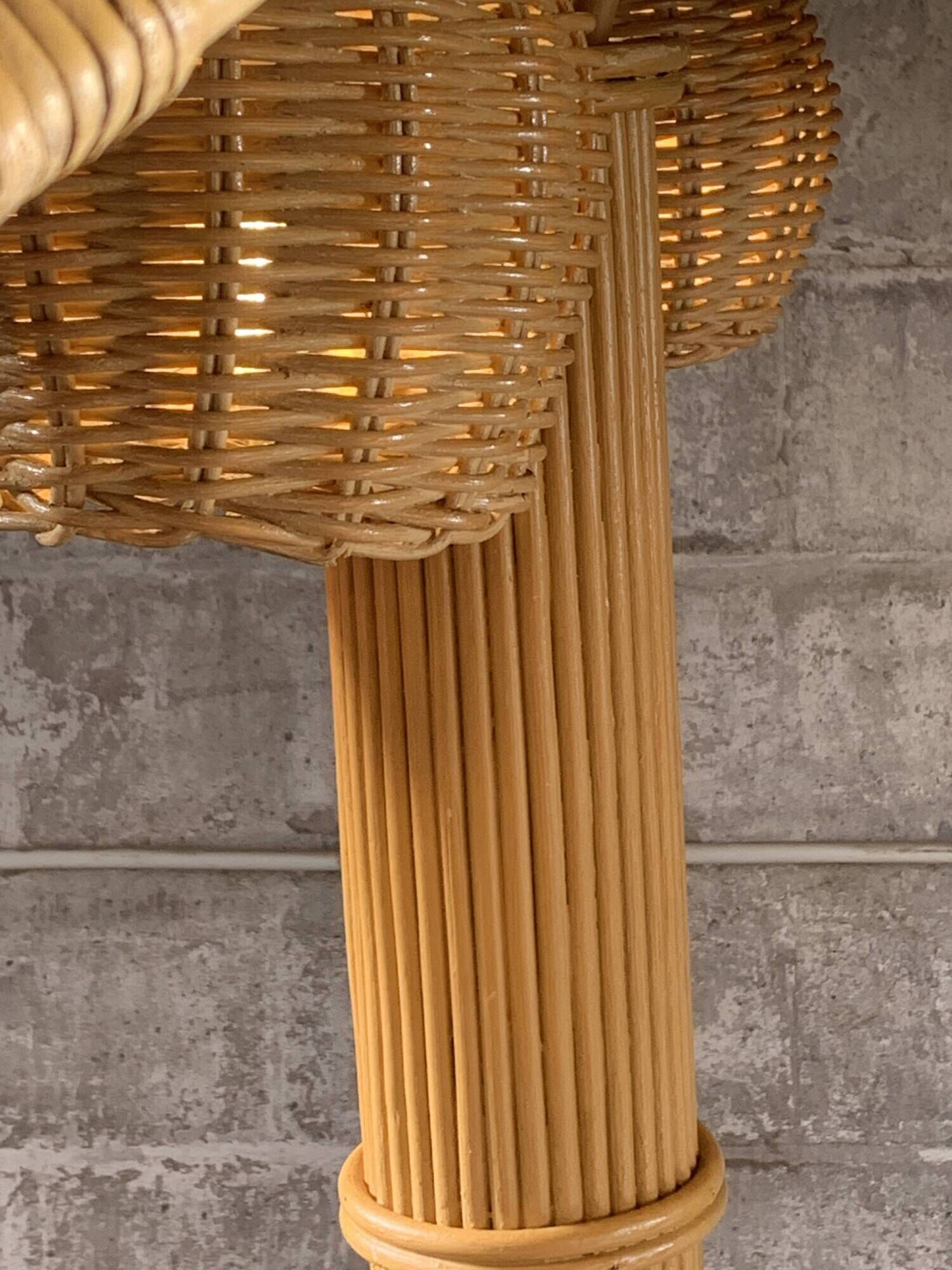 Pencil Reed rattan bamboo coconut palm tree floor lamp, Mario Lopez Torres, 1970s