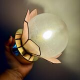 Vintage pink mother-of-pearl wall lamp with frosted glass globe