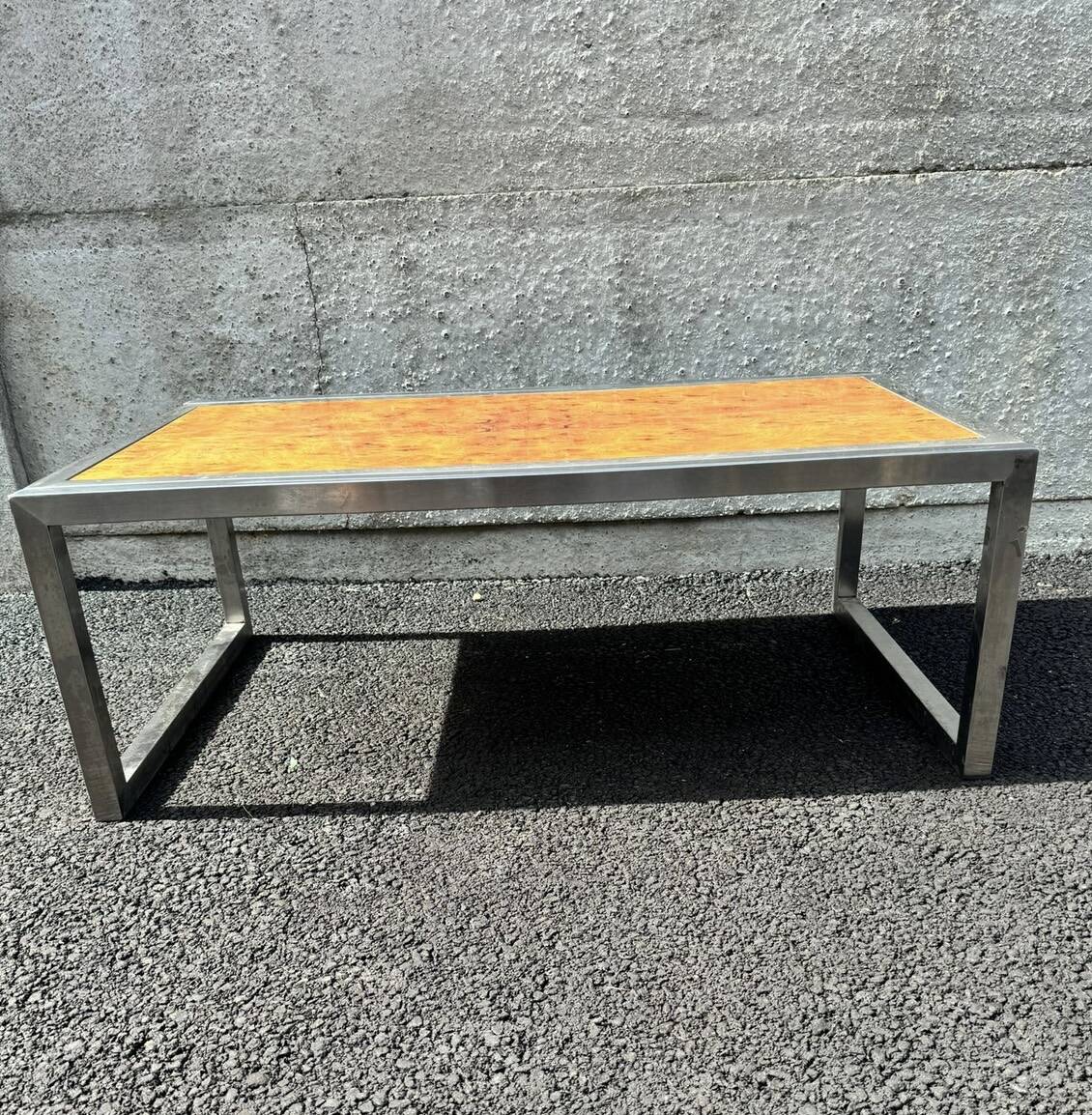 Vintage chrome and wood coffee table, 1970s