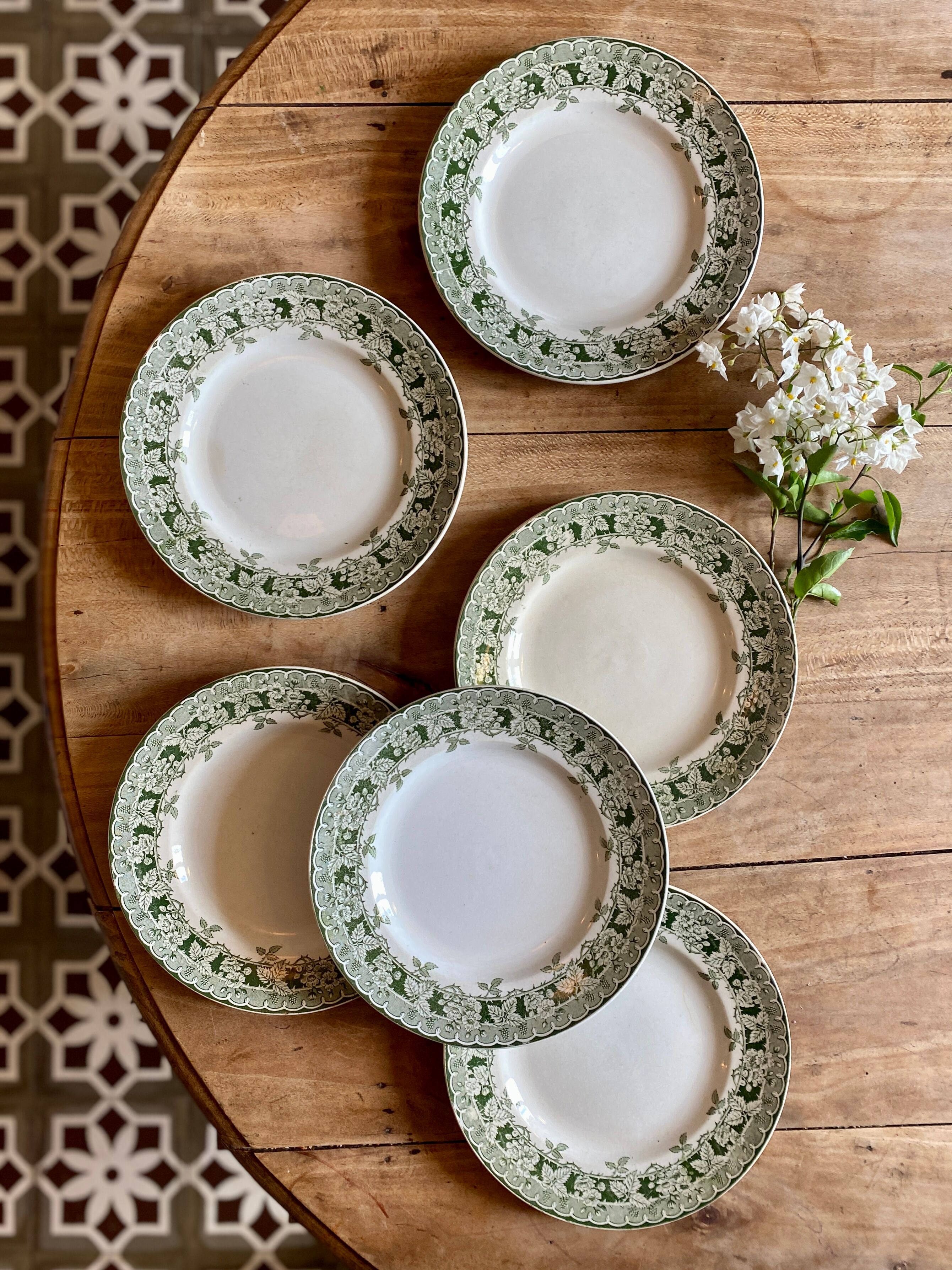 Set of 6 old plates in iron earth, model Murier de Saint Amand