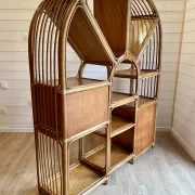 Large arch bookshelf "Pacific Rattan" sun cane bohemian chic