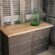 Military furniture metal console with wooden top and 6 drawers