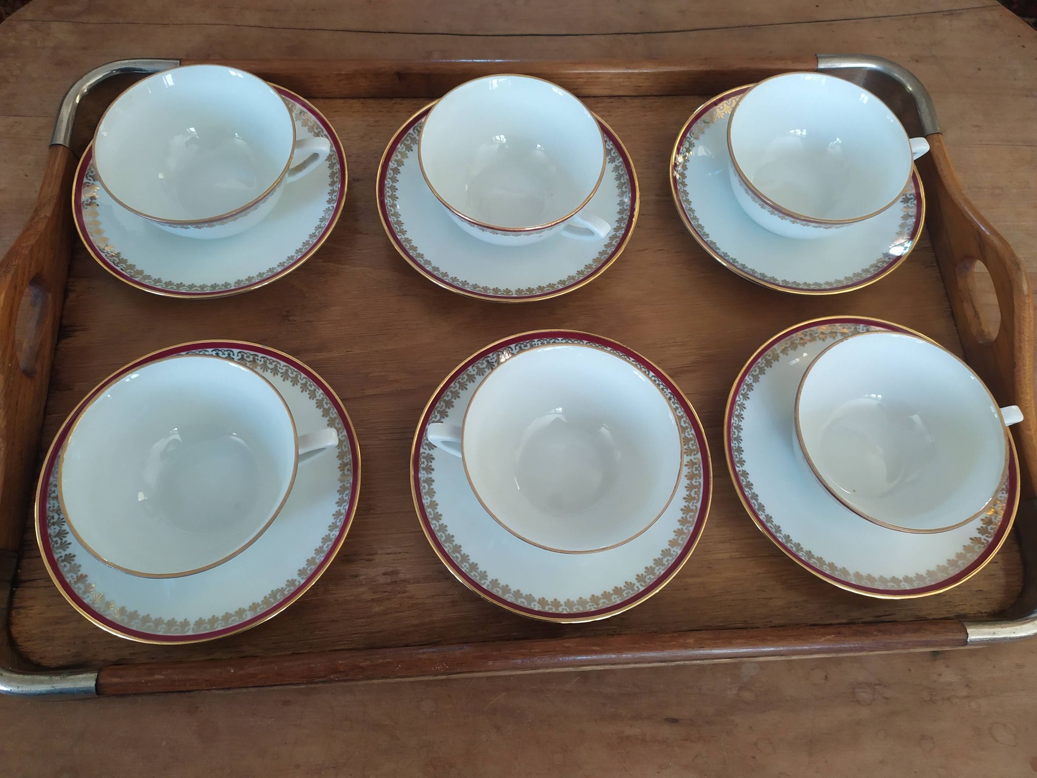 6 Pillivuyt pink and gold porcelain coffee cups