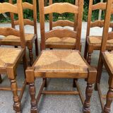 6 solid wood and straw chairs with high farmhouse-style backs