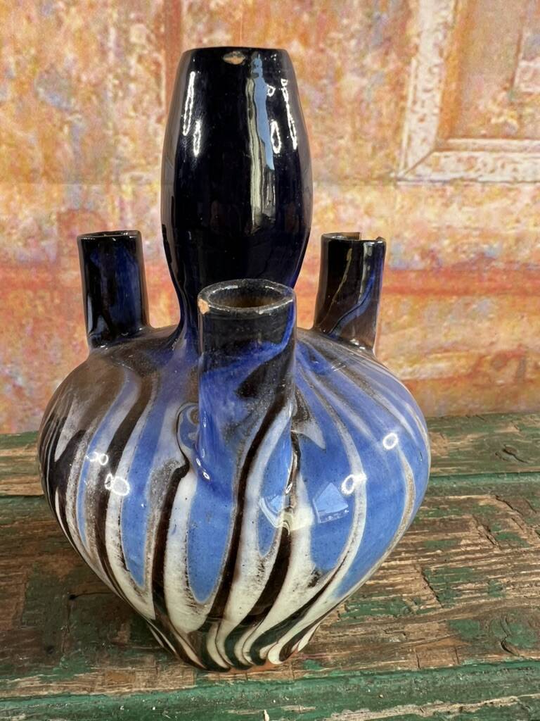 Pair of marbled blue soliflore vases