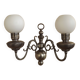 Vintage French silvered Flemish double wall sconce with opaque white glass shade 5007.