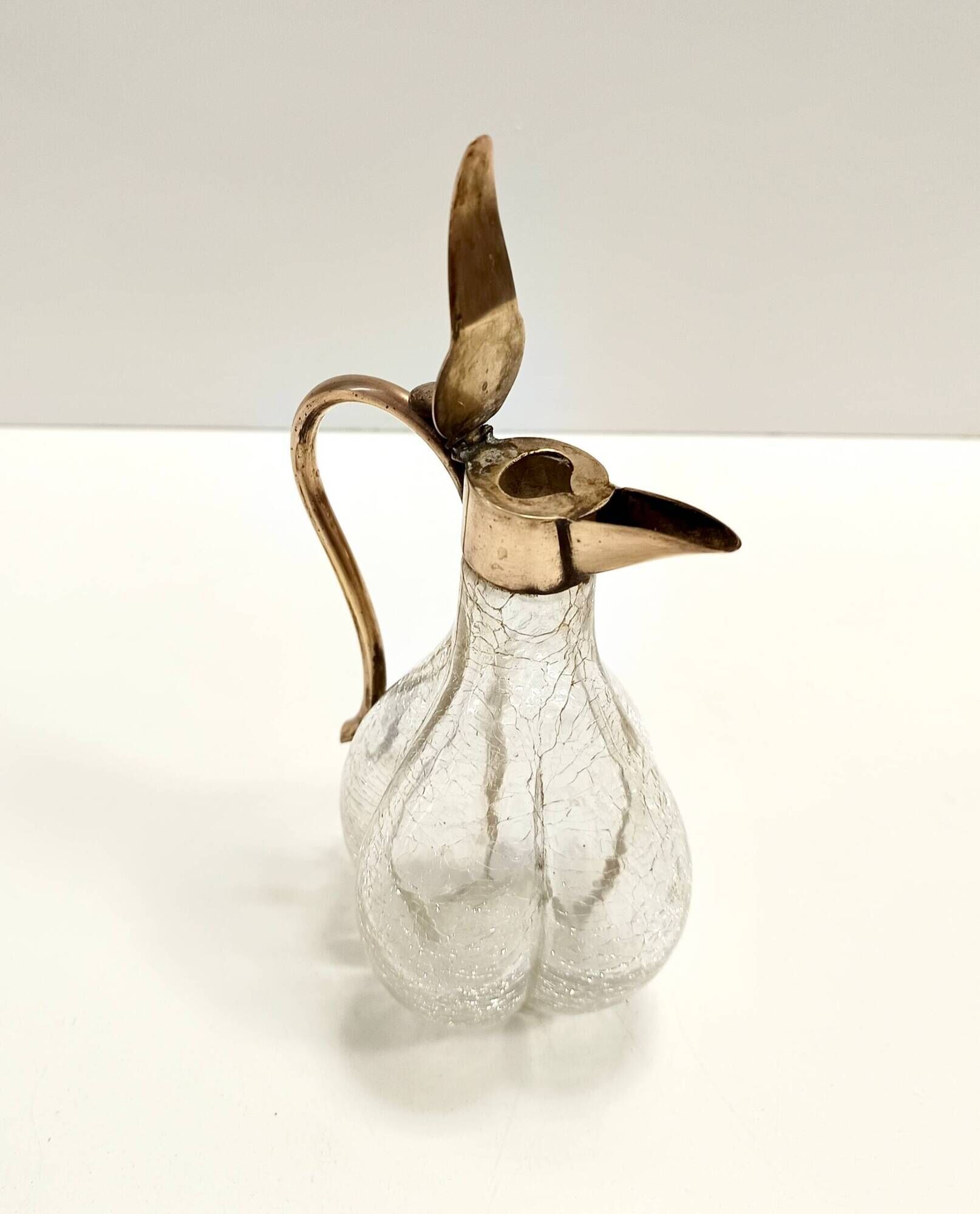 Vintage Brass and Murano Glass Liqueur Decanter or Whiskey Noggin, Italy