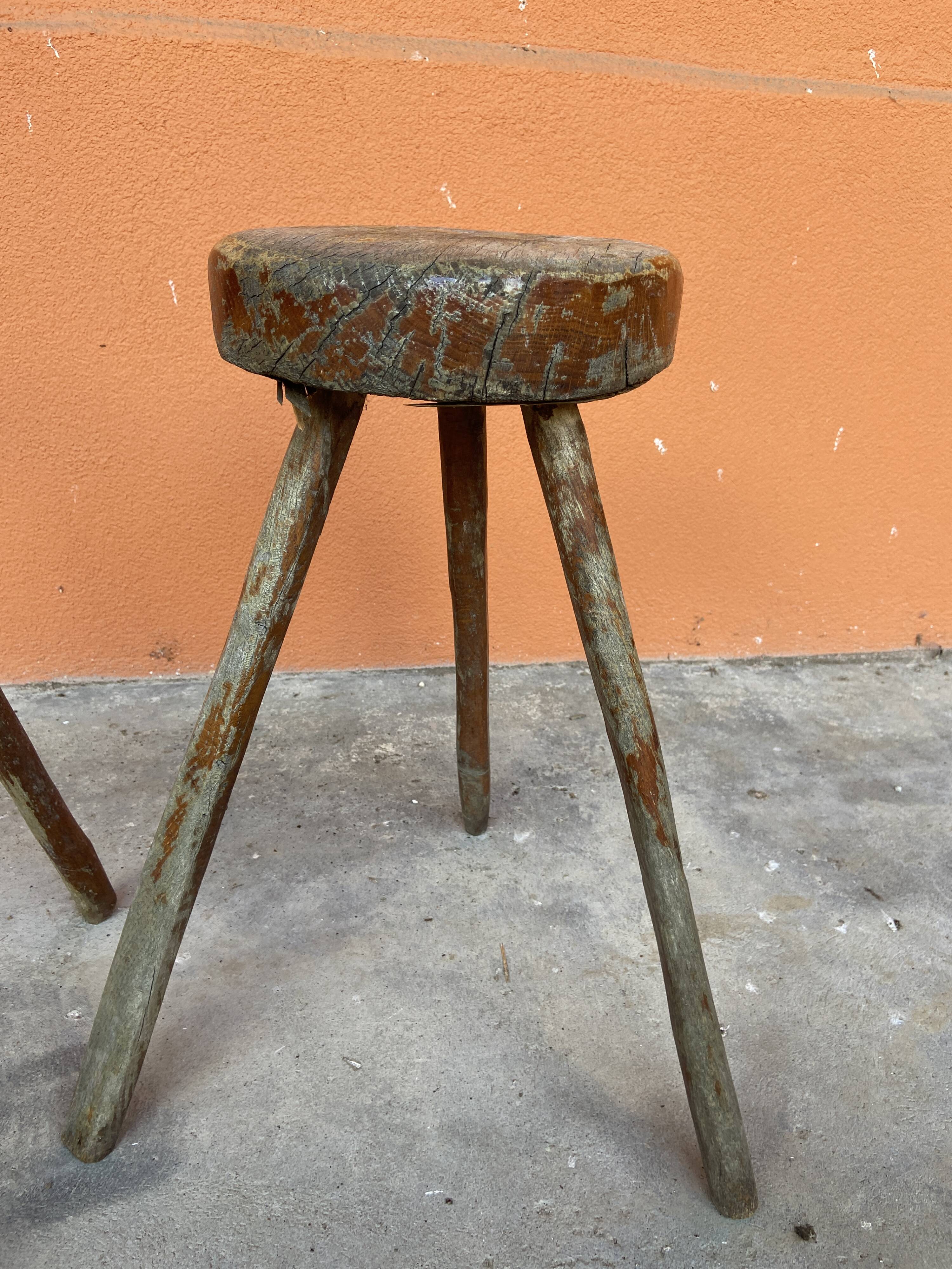 Paire de tabourets de ferme antique 1900s