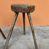 Paire de tabourets de ferme antique 1900s