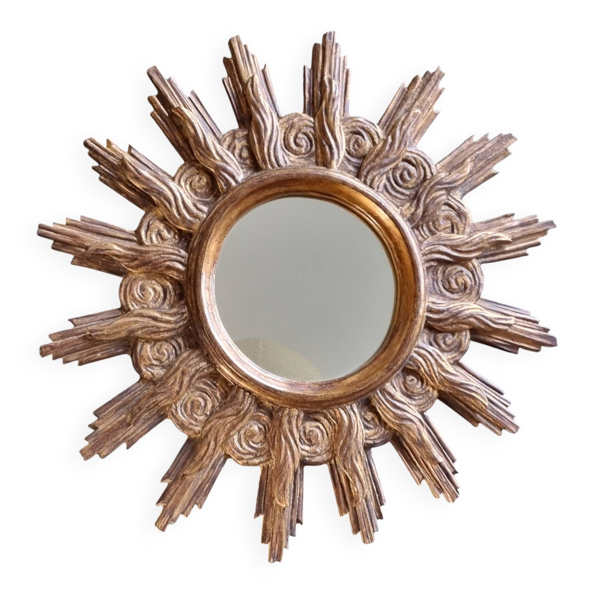 Vintage wooden and gold sun mirror