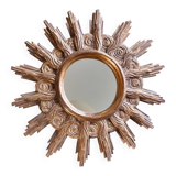 Vintage wooden and gold sun mirror