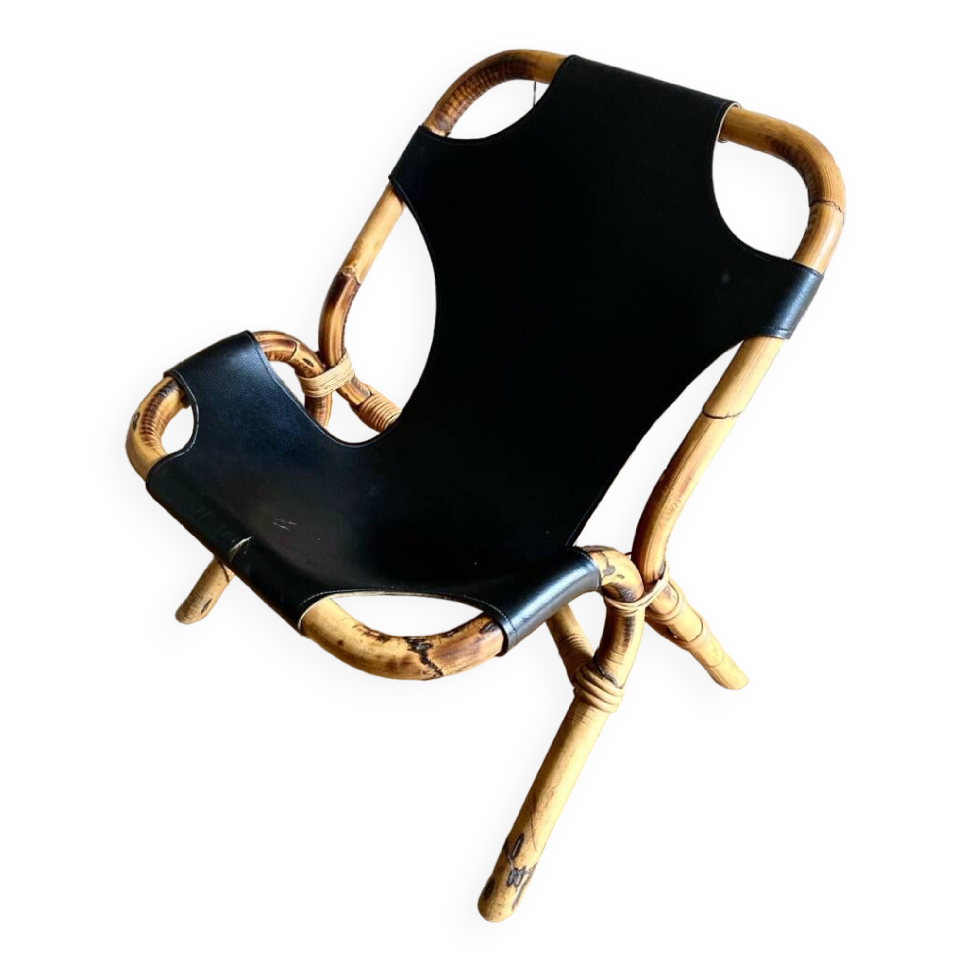 Bamboo and leather sling chair