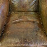 Fauteuil à roulettes anglais en cuir de vachette vert antique
