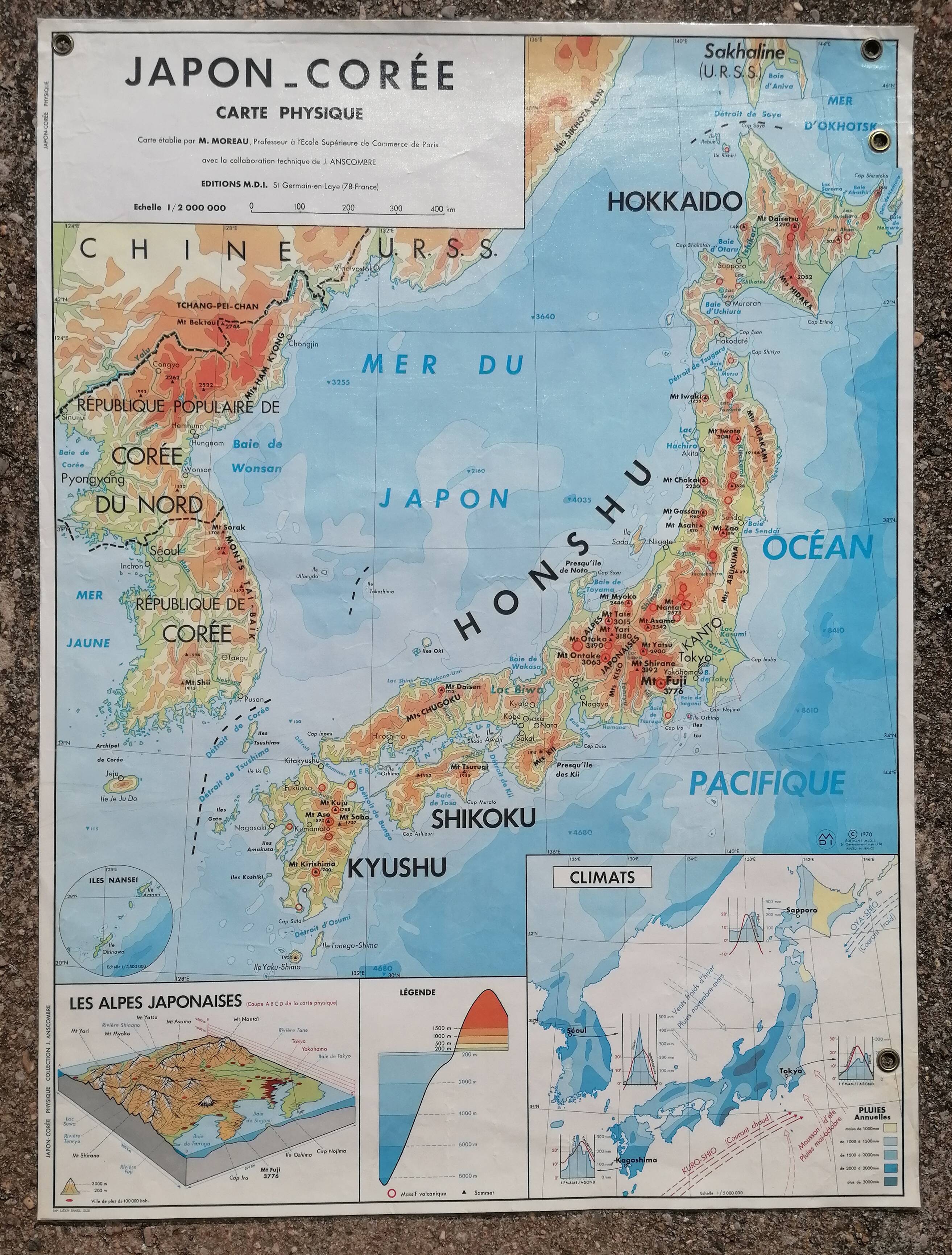 Old school map MDI Indian Union Pakistan Ceylon / Japan Korea