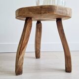 Pair of solid wood tripod stools - brutalist