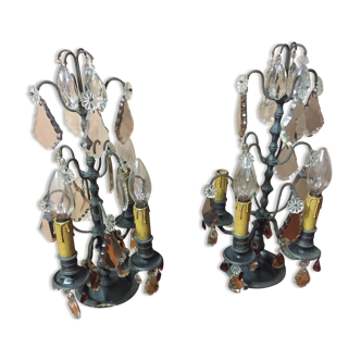 Pair of girandoles old amethysts pendants