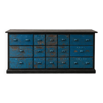 Meuble à tiroirs vintages "Bleu d’atelier"