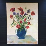 Tableau bouquet de coquelicots et bleuets