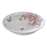 Large 19th century pink ironstone salad bowl with birds, dragonfly and butterflies, Badonviller