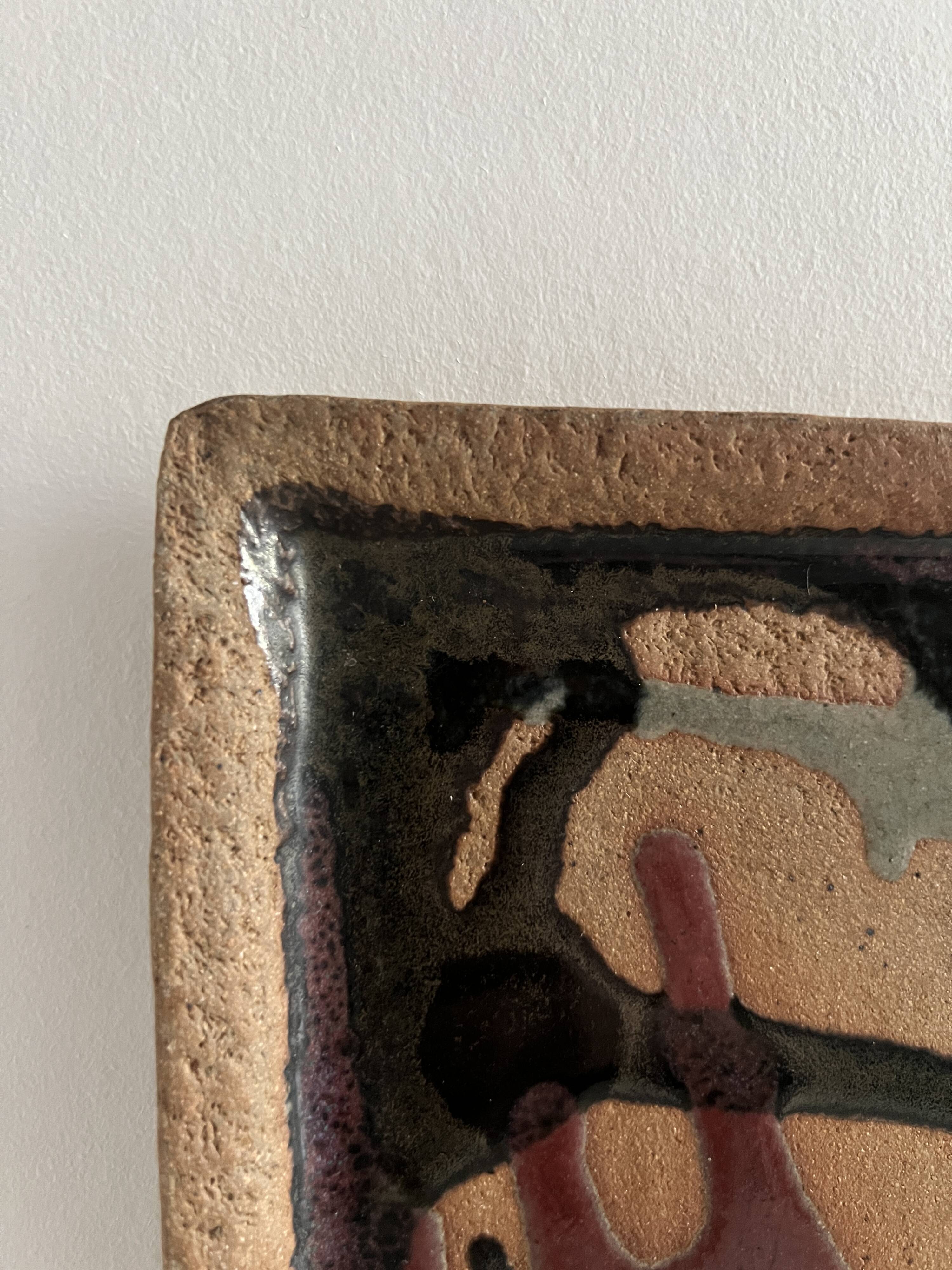 Square trinket dish in glazed ceramic, signed by F. Baudet, France 1970