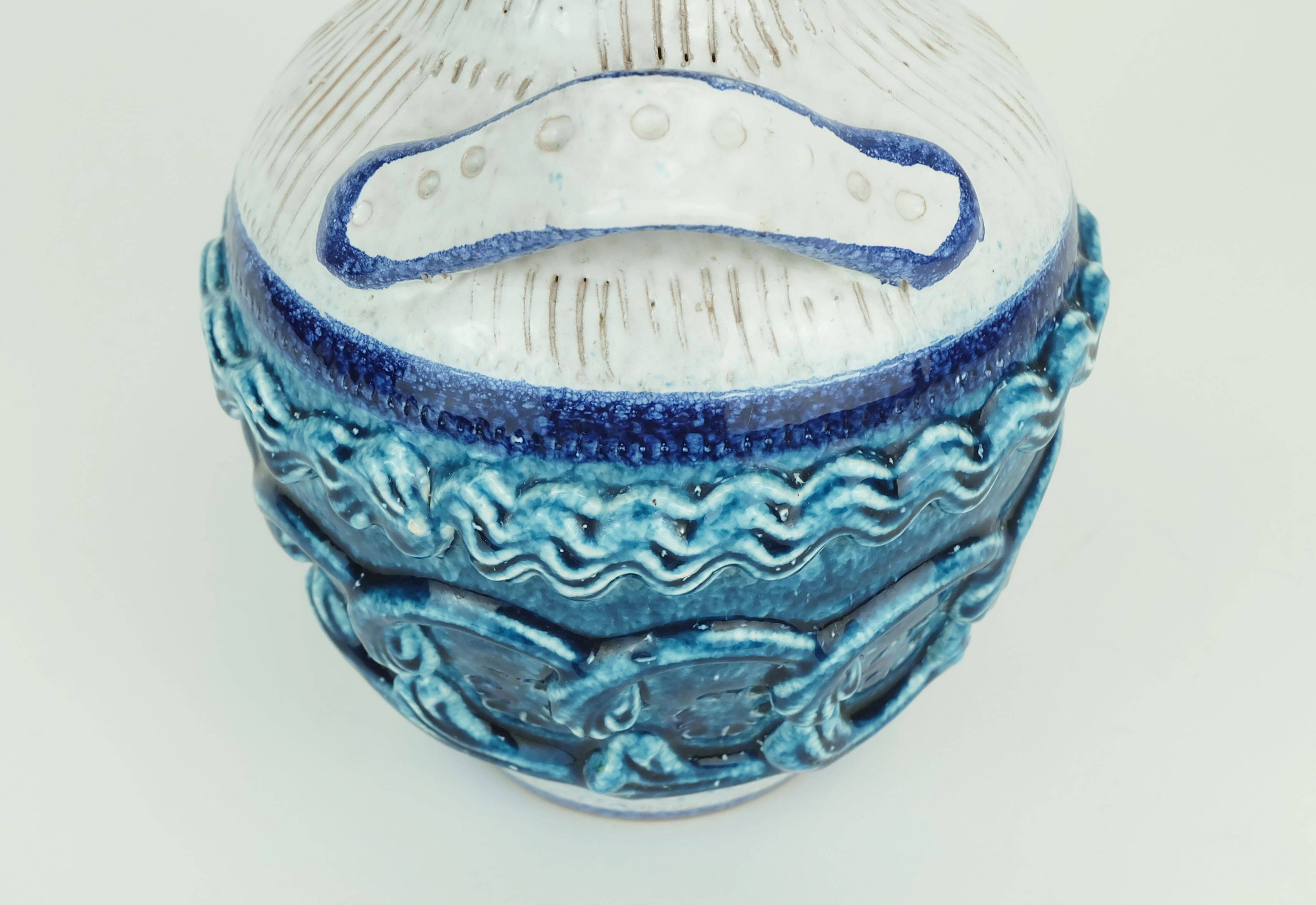 italian mid century VASE nuovo rinascimento relief decor white blue turquoise