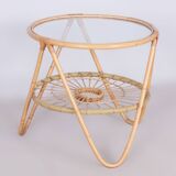 table originale du milieu du siècle, Alan Fuchs, ULUV, Rotin, Verre, Tchéquie, années 1940