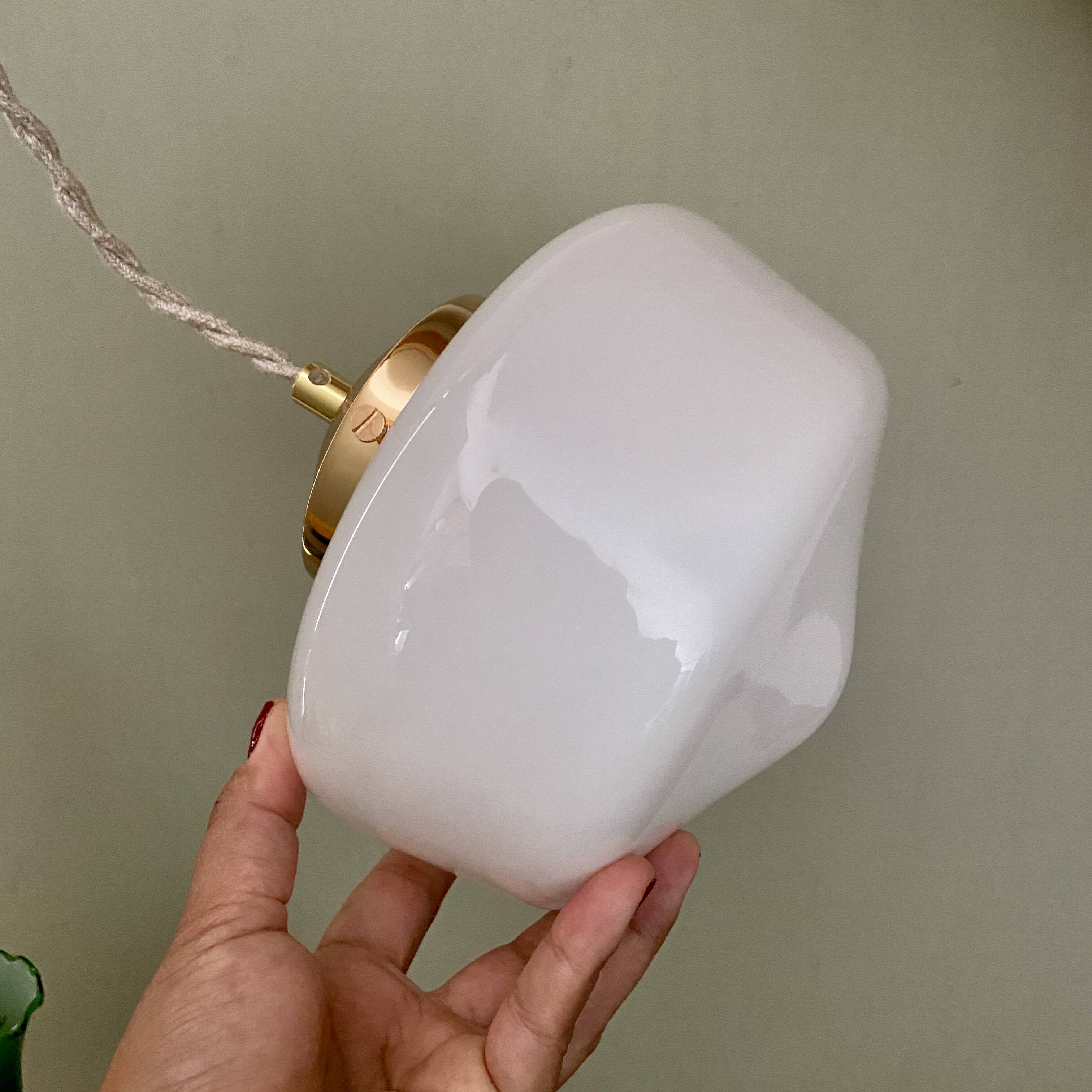 Vintage globe pendant light in white opaline