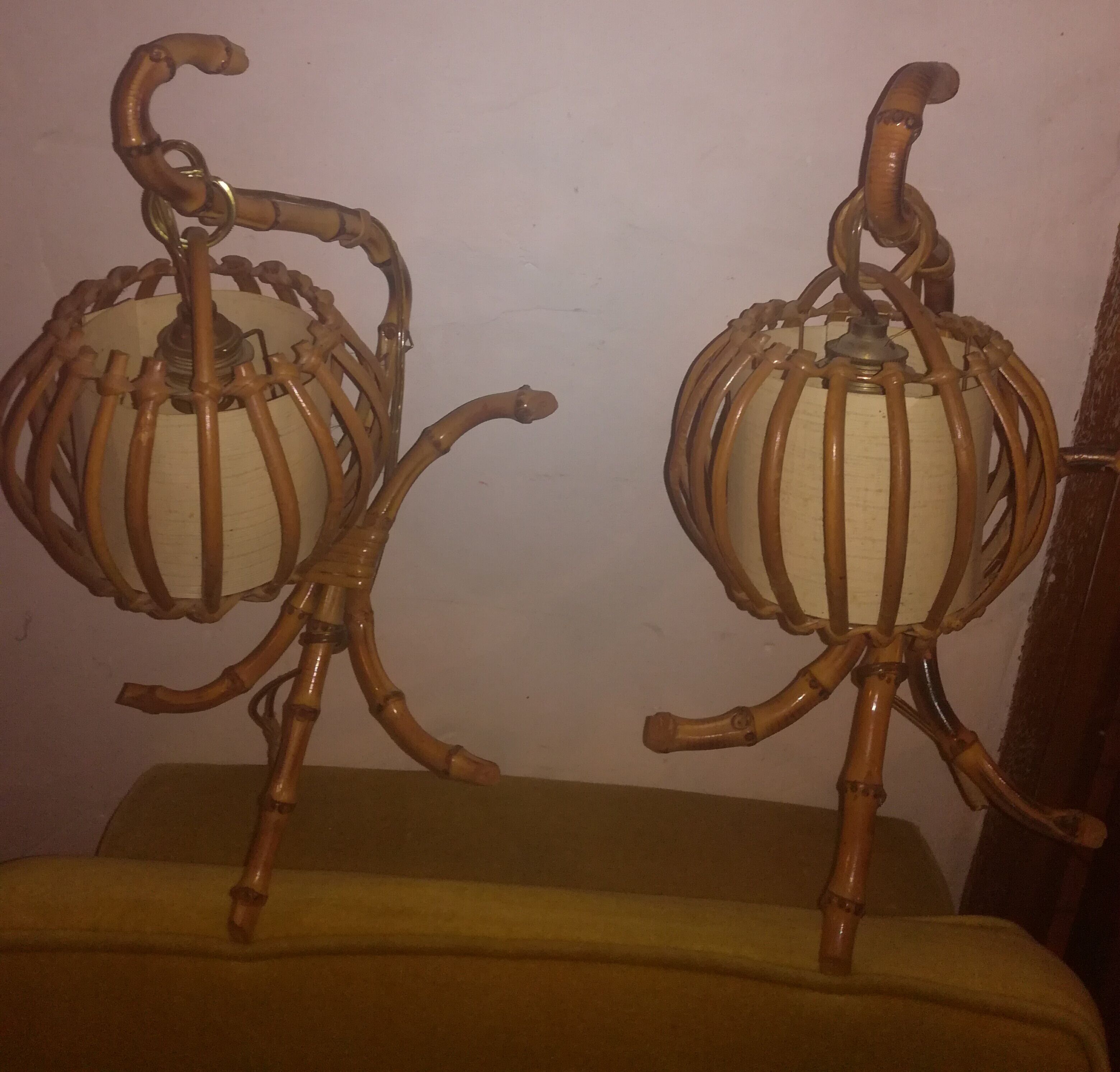 Two rattan wall lamps