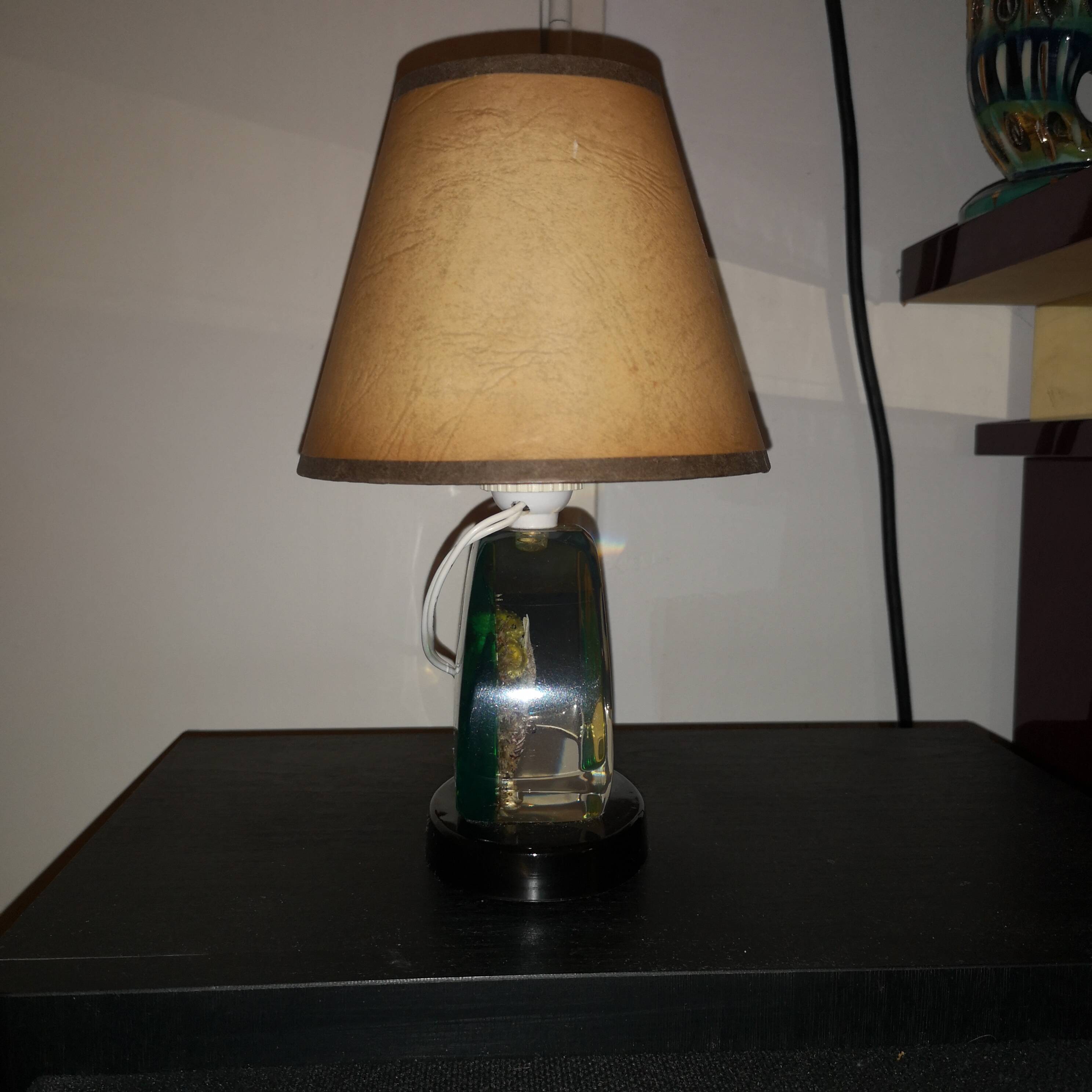 vintage 1960 lamp in lucite - inclusion of dried flowers & edelweiss - retro