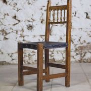 Chaise brutaliste bois et cuir espagnol, 1950