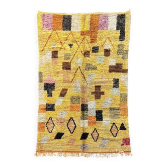 Modern yellow Berber rug from Morocco in wool.