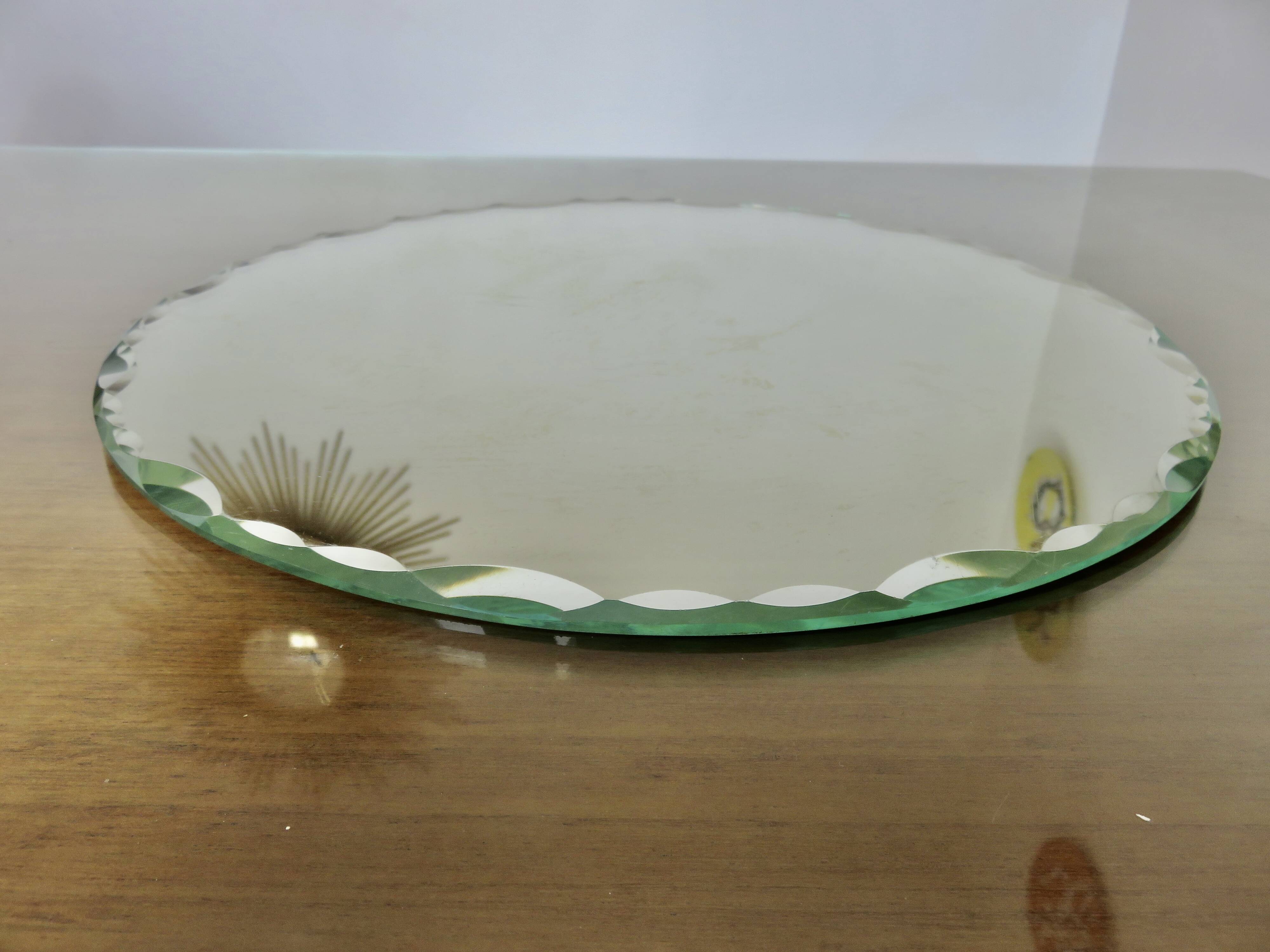 Vintage large round mirror, to be placed, bevelled, Art Deco, 1940s 50s