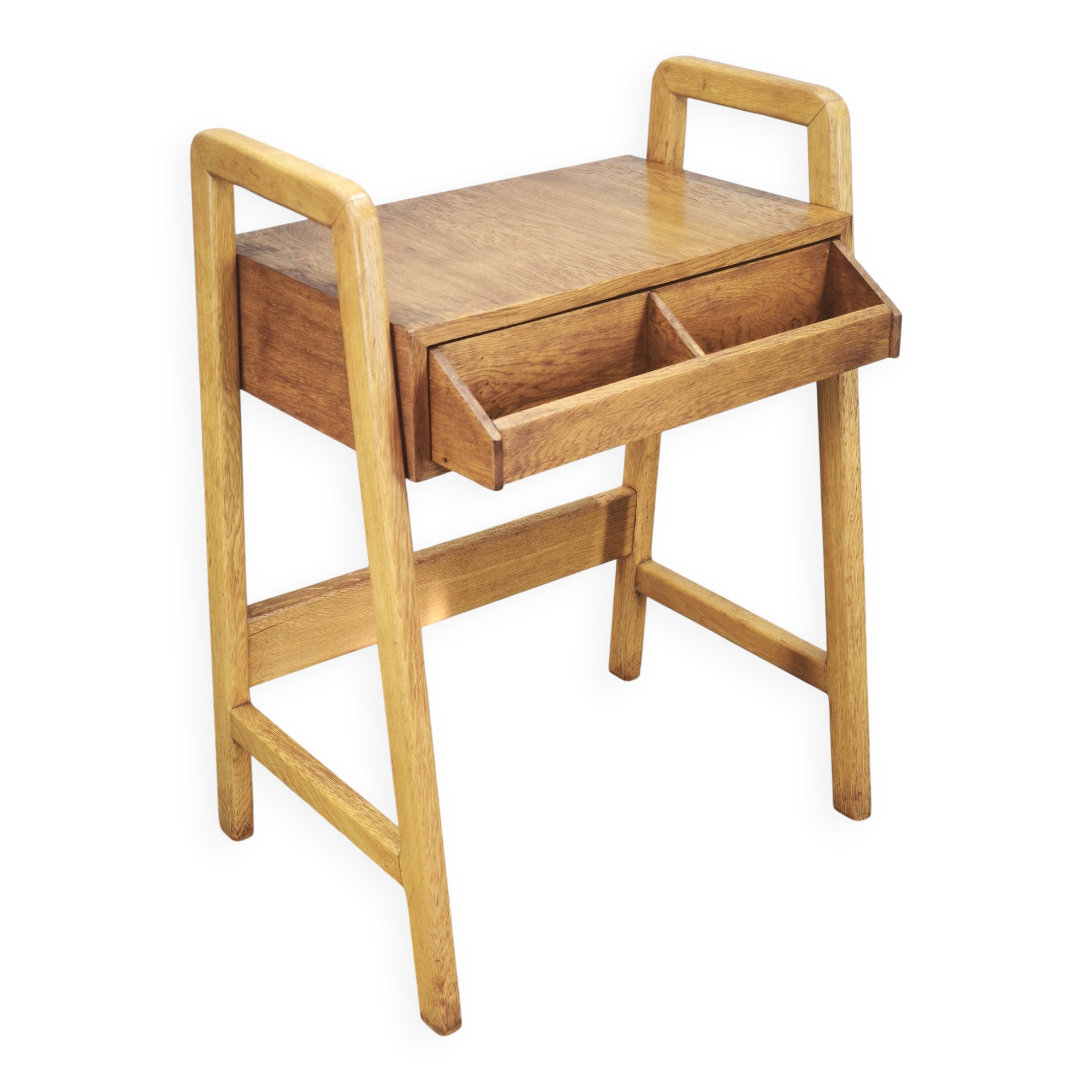 1960s Czech Oak Side Table with Integrated Storage Drawer