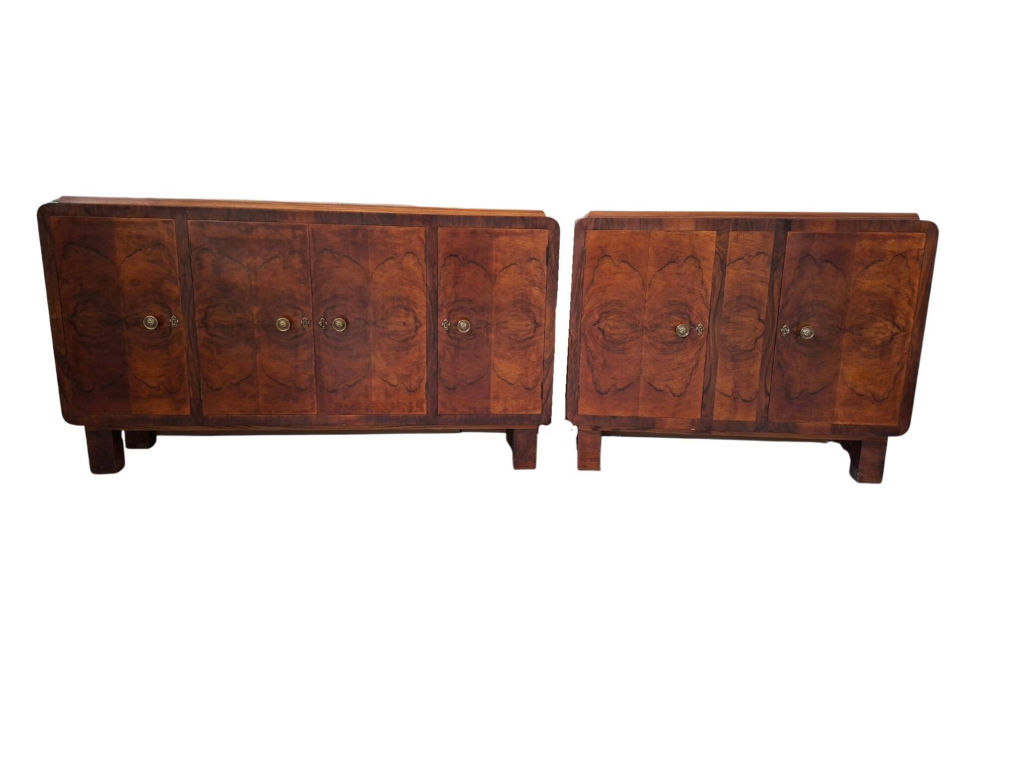 Coppia di credenze Art Deco anni '30 in radica