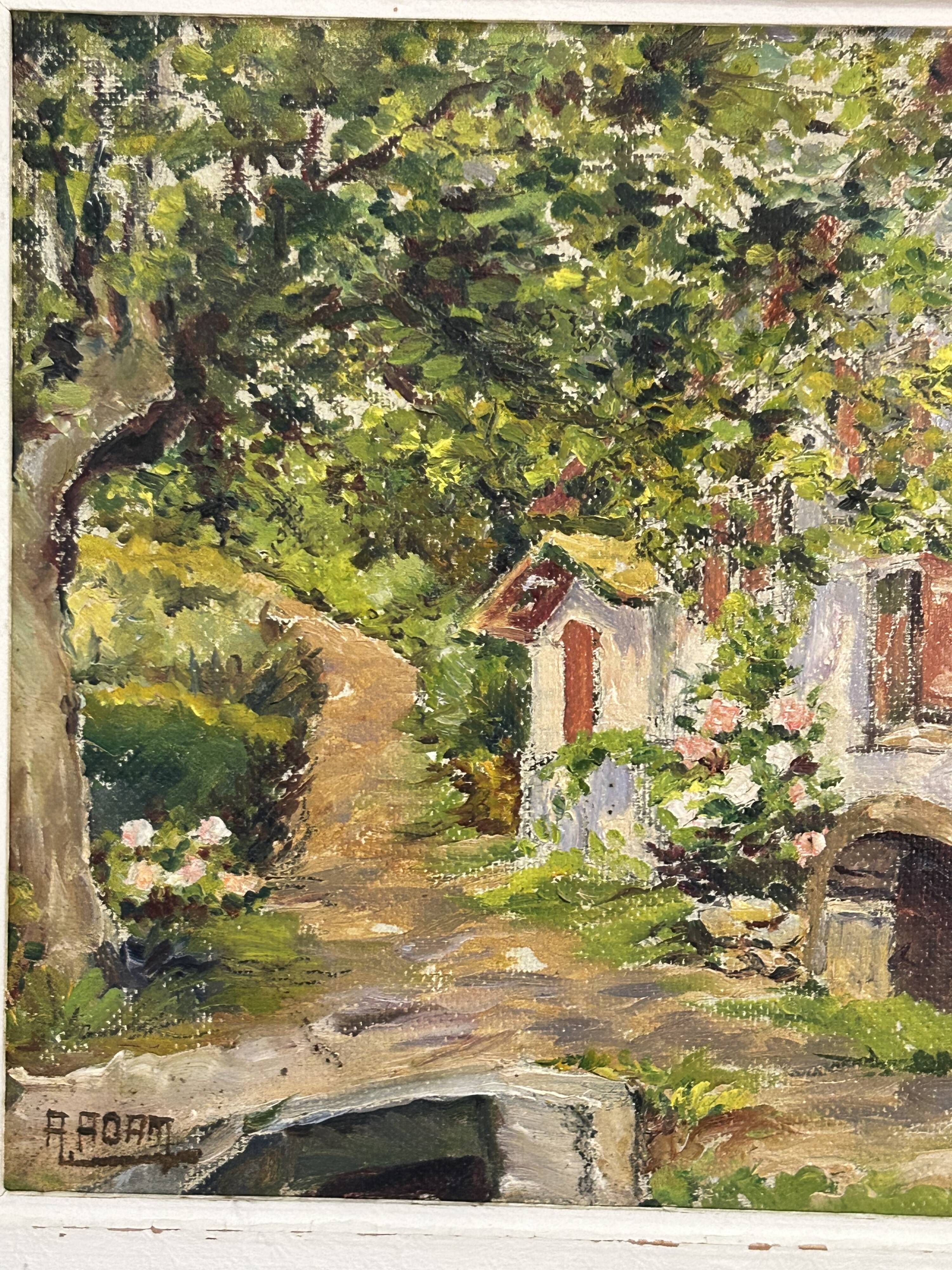 Oil on panel View of a villa in the South of France signed A. Adam circa 19