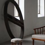 Pair of mid-century Danish oak stools with shearling lambswool upholstery, 1950s.