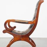 Green Vintage Leather English Chesterfield Armchair Combined with Wood