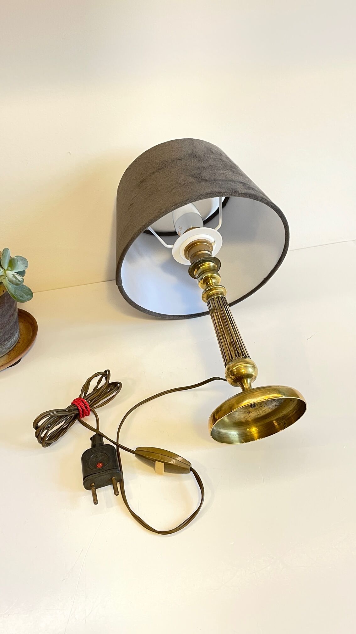 Candlestick lamp solid brass and velvet