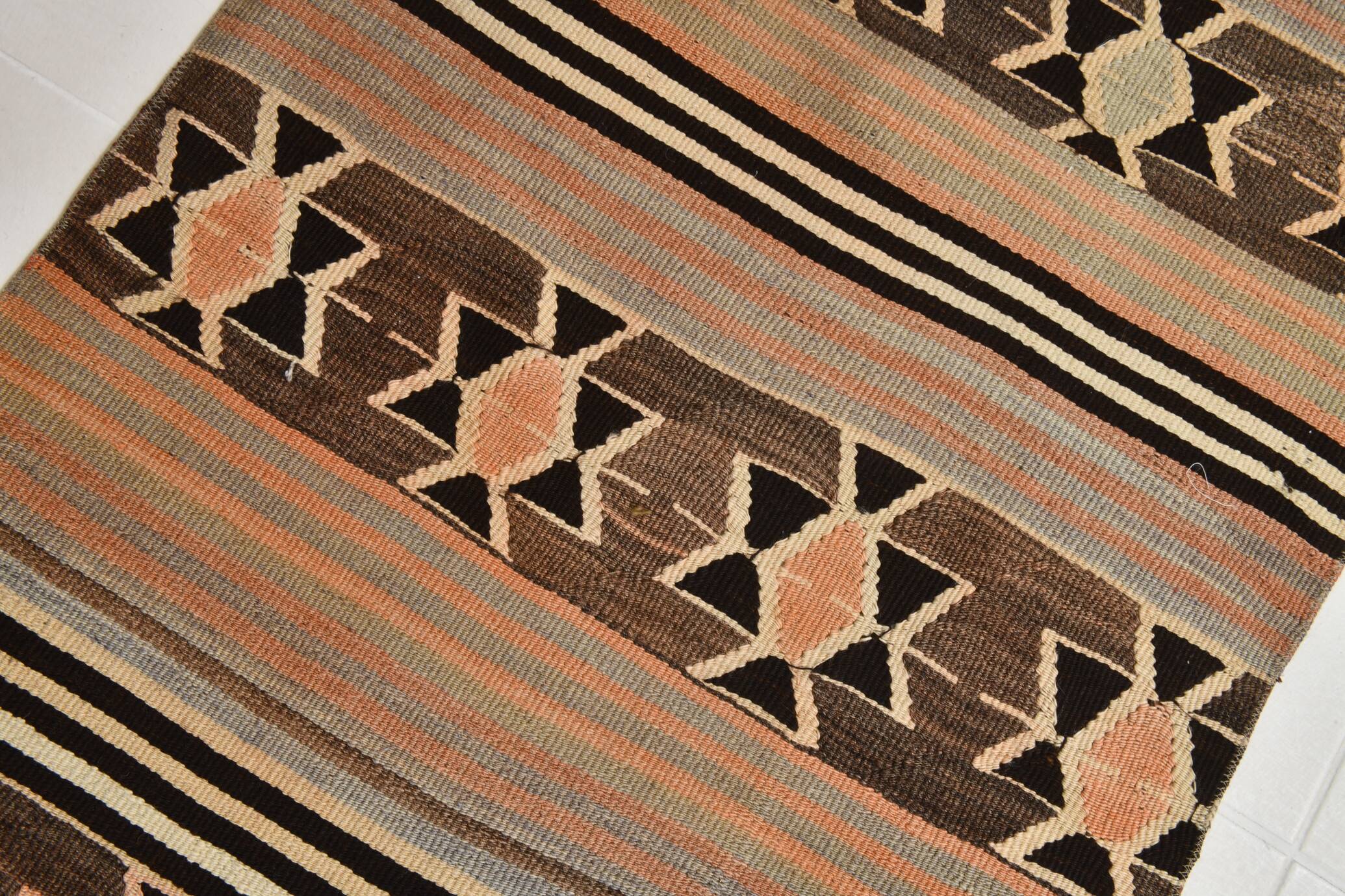 2x5 Salmon Brown Geometric Kilim Rug, 80x170Cm