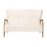 Vintage Scandinavian sofa with faux lambskin