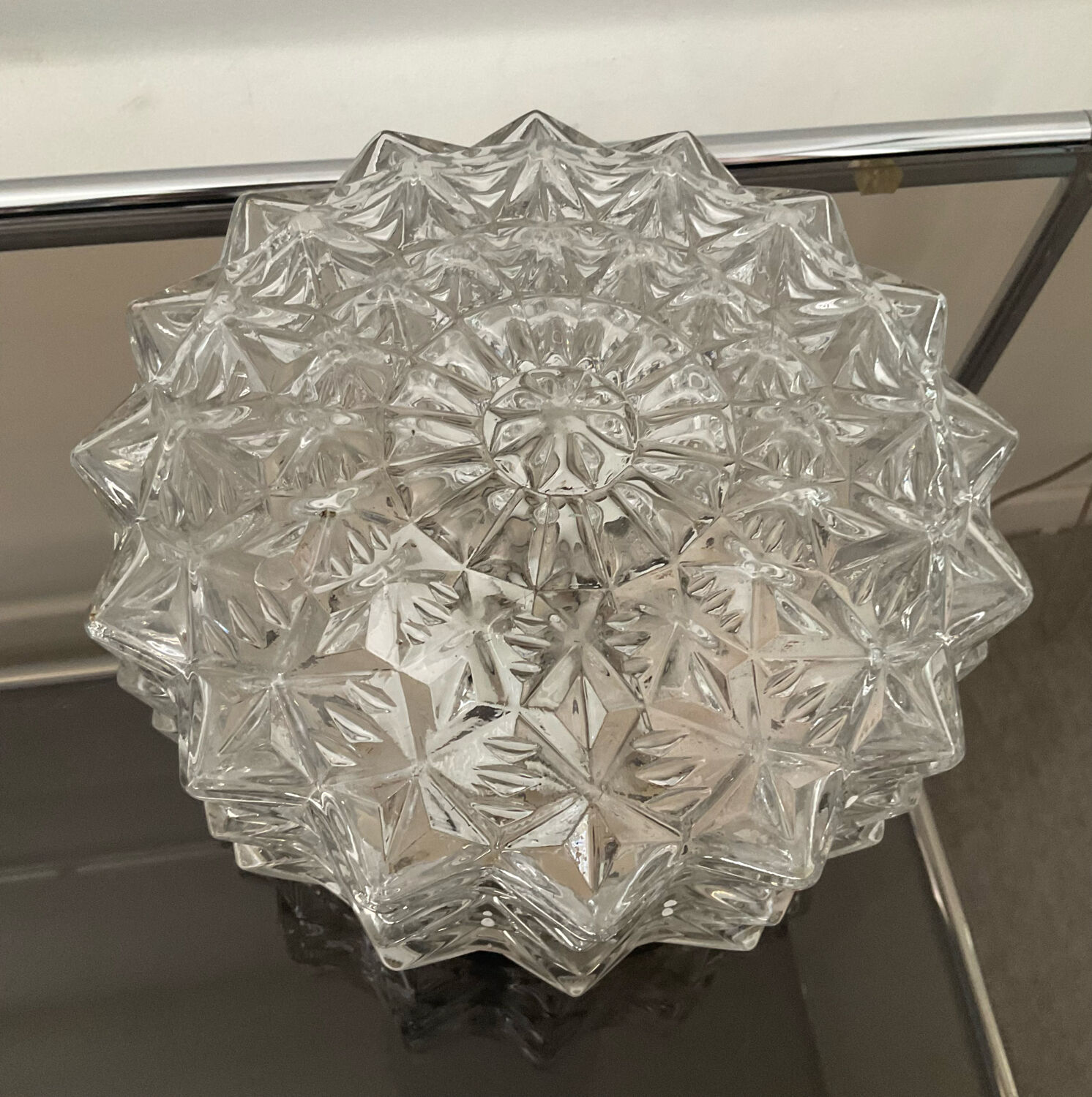 Vintage cast glass ceiling lamp 70s