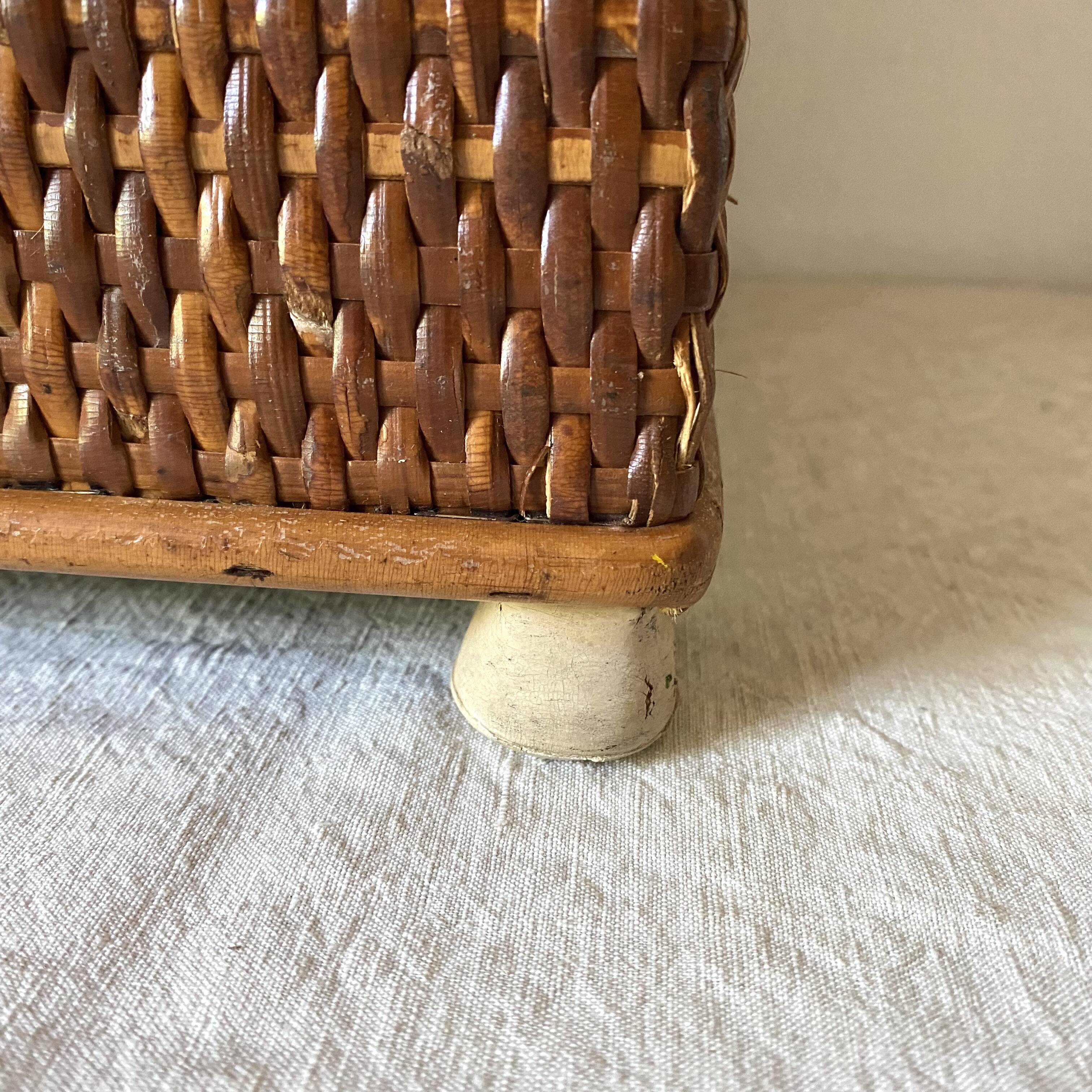 Vintage rattan cane bench chest