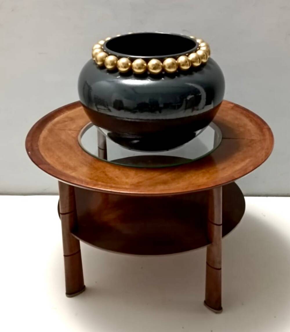 Dark Grey / Green Lacquered Ceramic Vase attr. to Domenico Rambelli, Italy