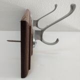 Patinated solid oak coat rack and vintage aluminum hooks