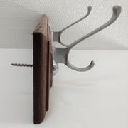 Patinated solid oak coat rack and vintage aluminum hooks
