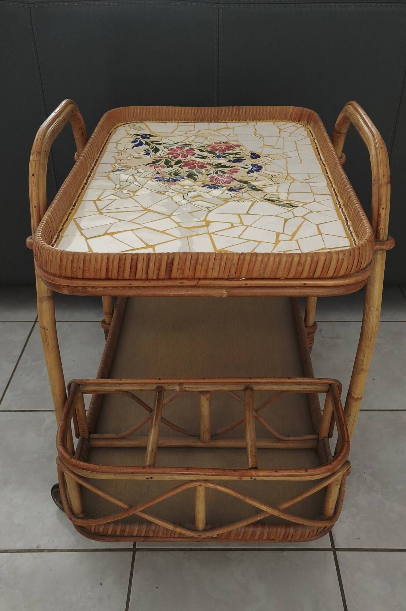 1950s bar chariot - ceramic tray from saint amand