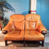 Canapé cuir 2 places 1970s